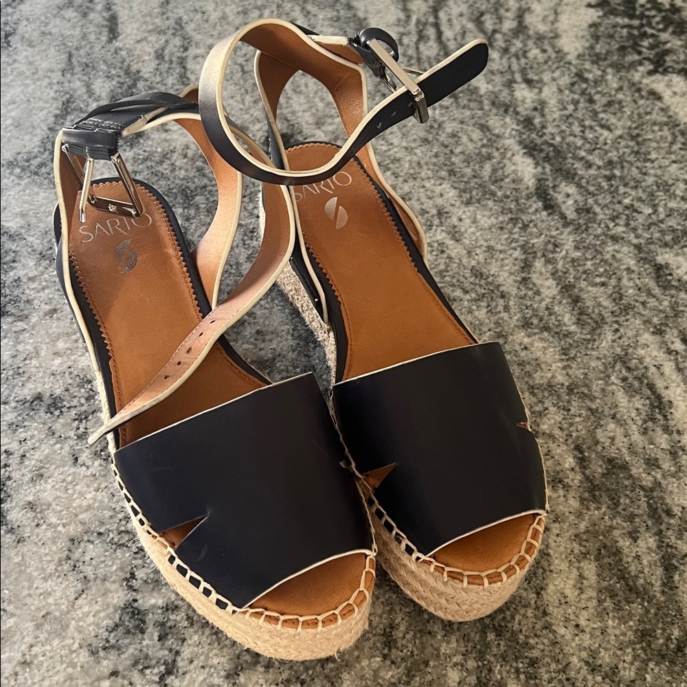 Sarto by Franco Sarto Lexie Platform Espadrille Sandal in Navy Leather SIZE 8 - Picture 3 of 8